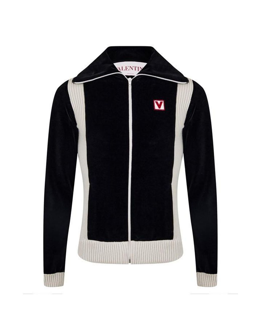 Valentino Black Chez High-Neck Chenille Cotton Long Sleeve Softshell Jacket for men