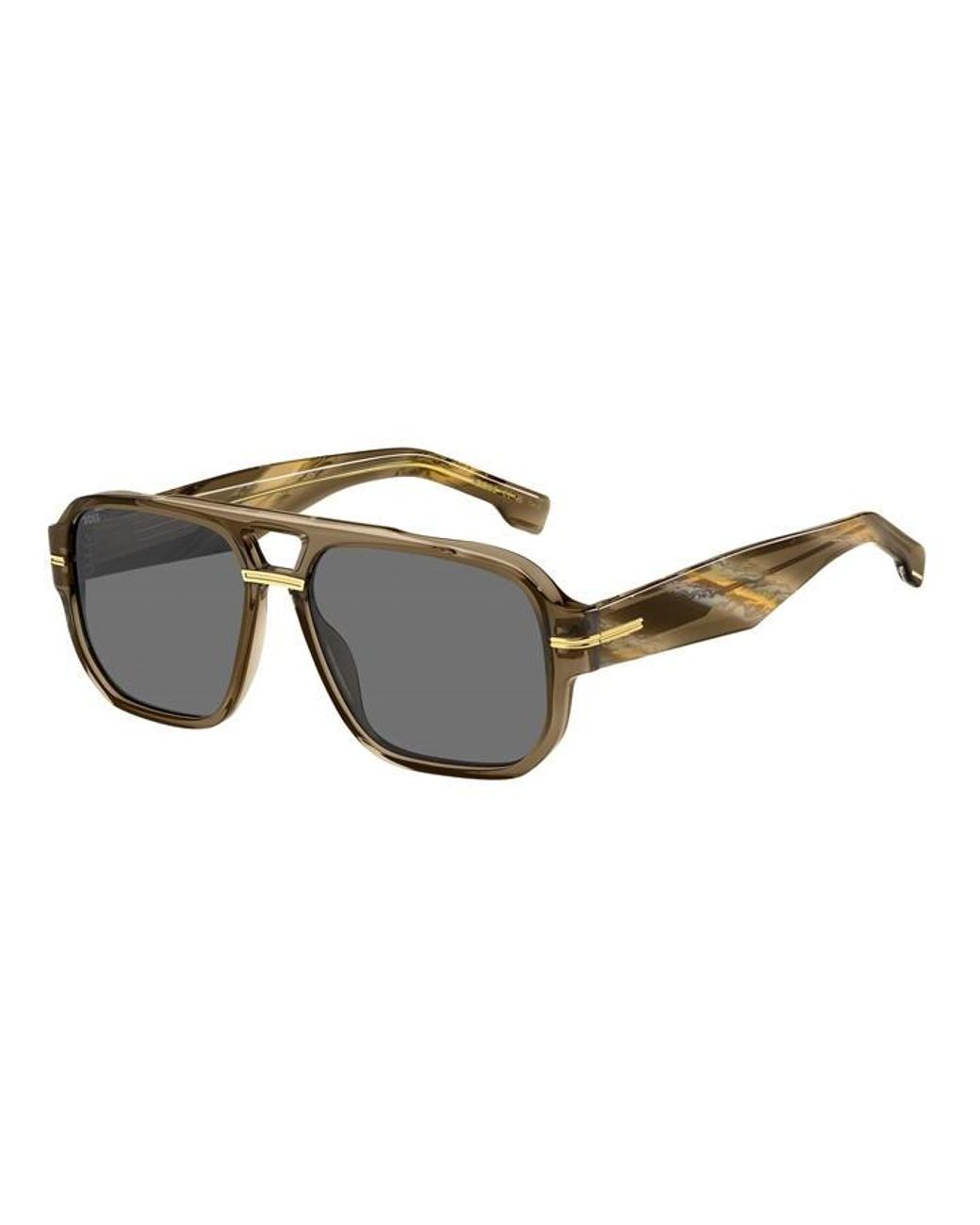 Boss Brown Rectangular Round Sunglasses for men