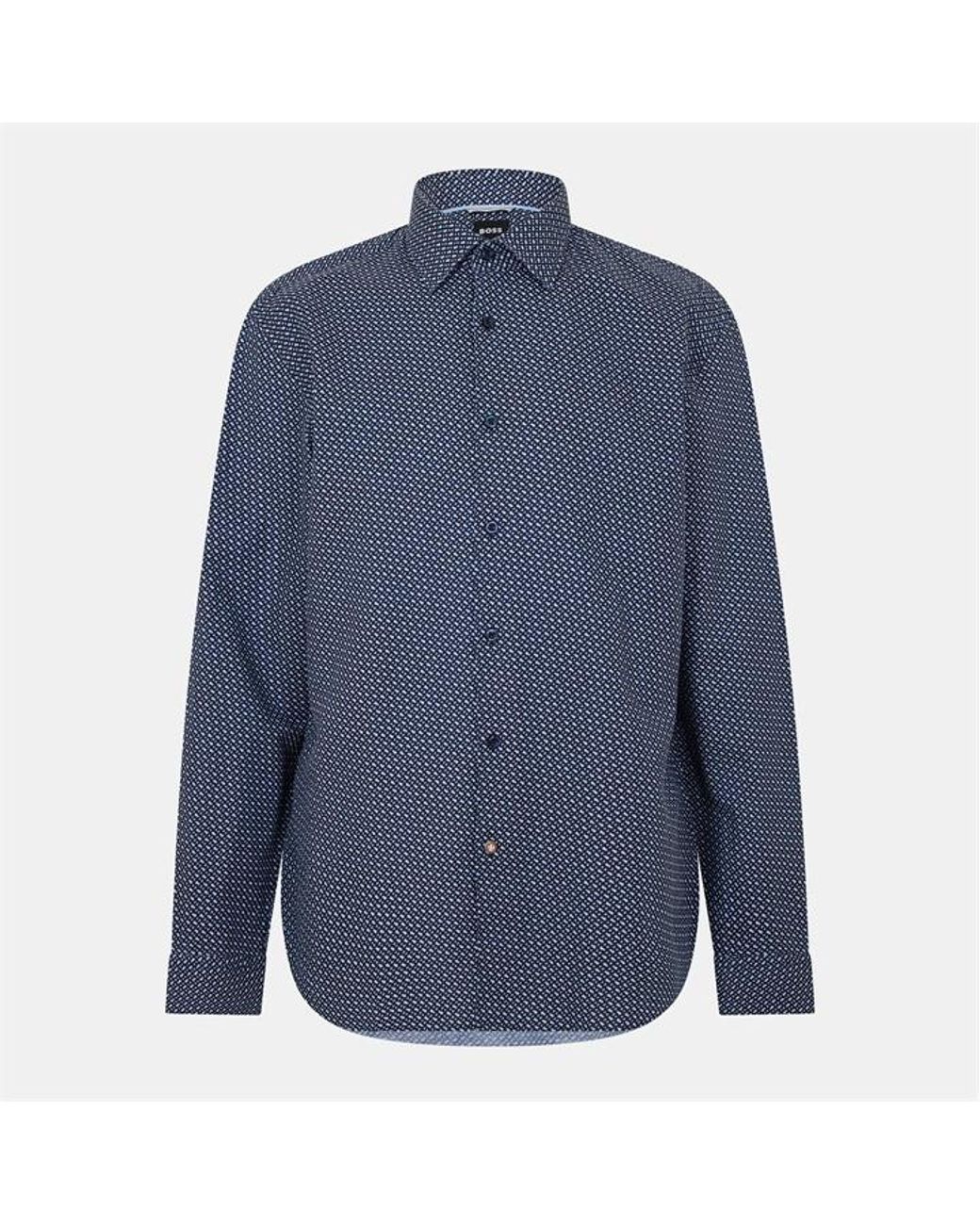 Boss Blue Hbb Chal Kent Patterned Short-Sleeve Shirt for men