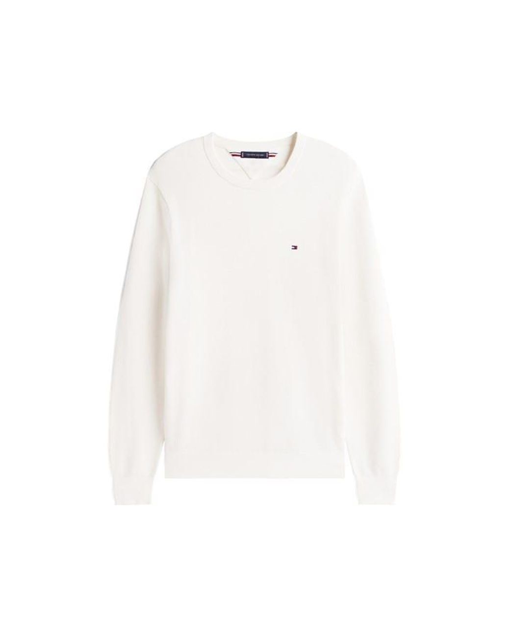 Tommy Hilfiger White Ribbed Crew Neck Jumper for men