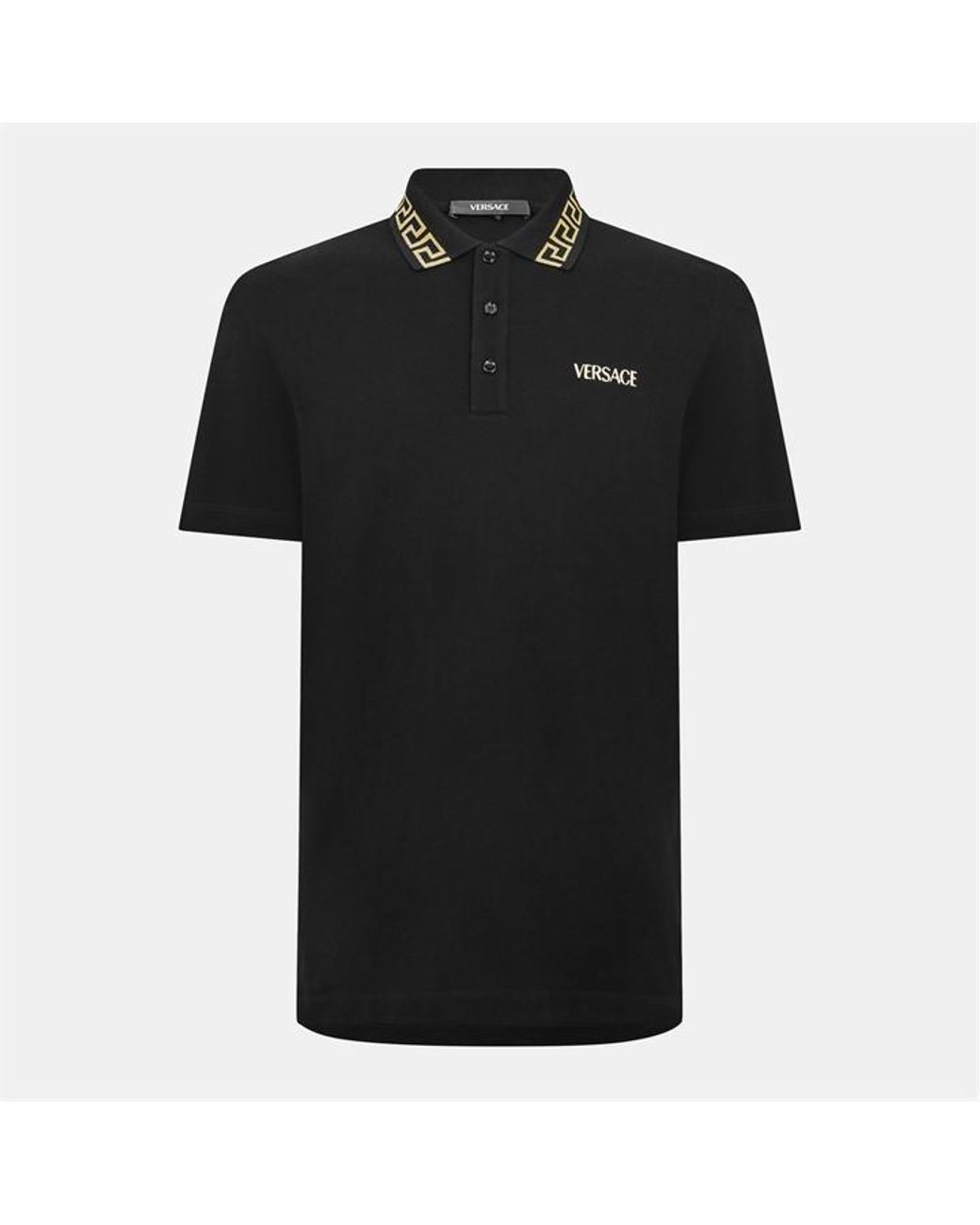 Versace Black Greca Short Sleeve Polo Shirt for men