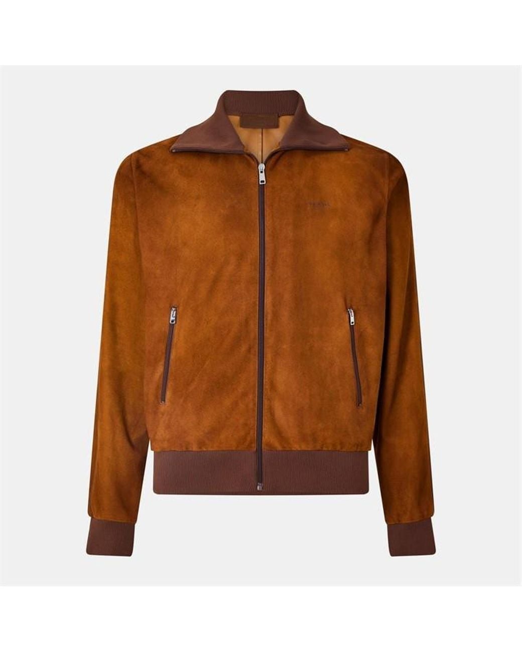 Prada Brown Suede Blouson Long Sleeve Leather Jacket for men