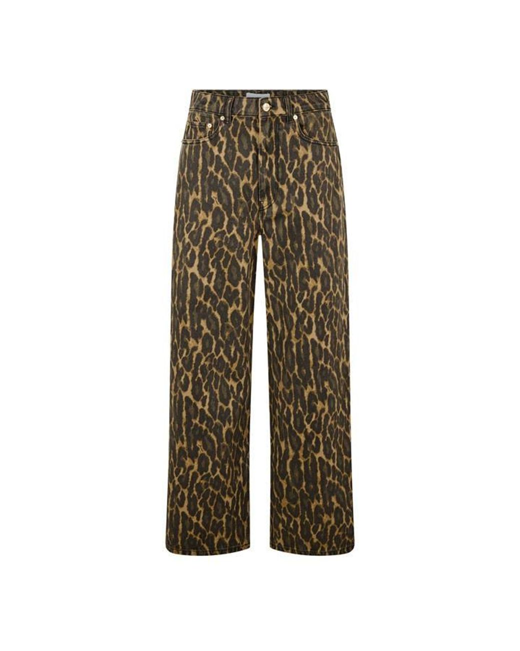Ganni Natural Printed Denim Baggy Wide Leg Jeans