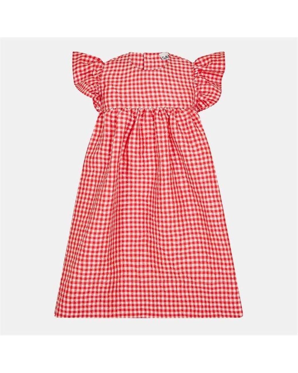 Ganni Red Frill Mini Lightweight Smock Dress
