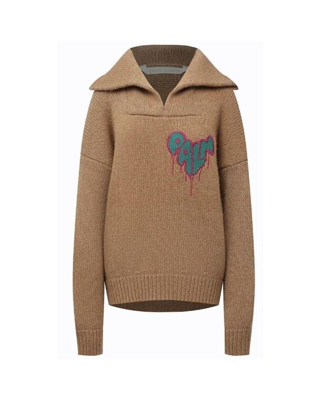Palm Angels Brown Heart Tnck Knitted Hoodie
