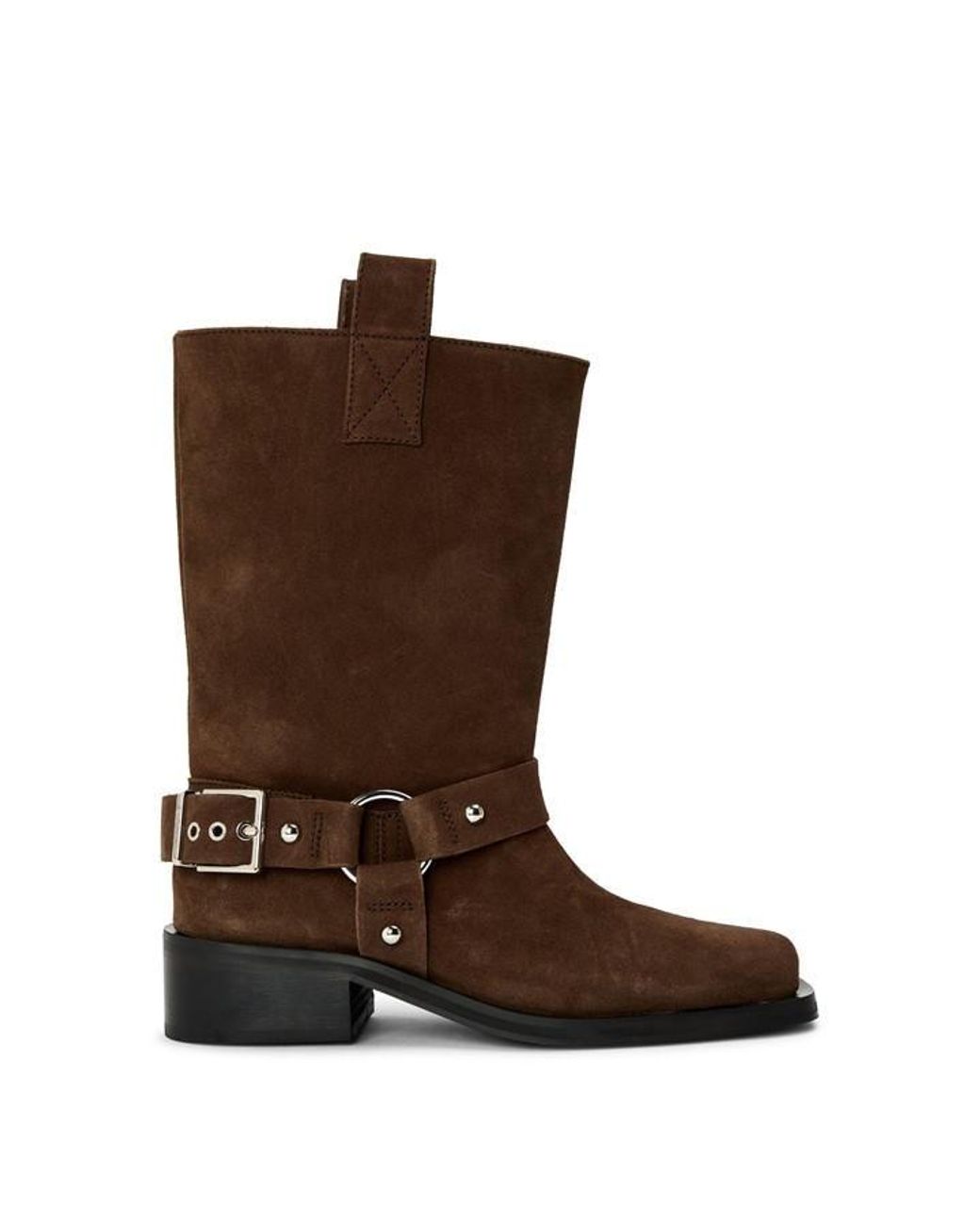Ganni Brown Biker Suede Flat Ankle Boots