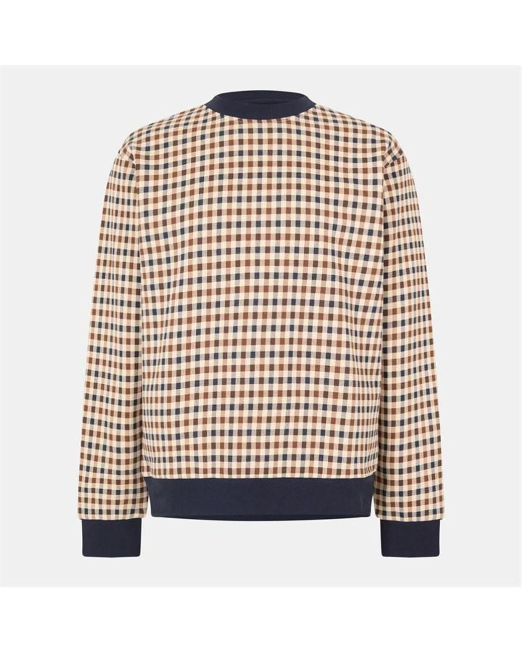 Aquascutum White Aquact Check Long Sleeve Crew Sweatshirt for men