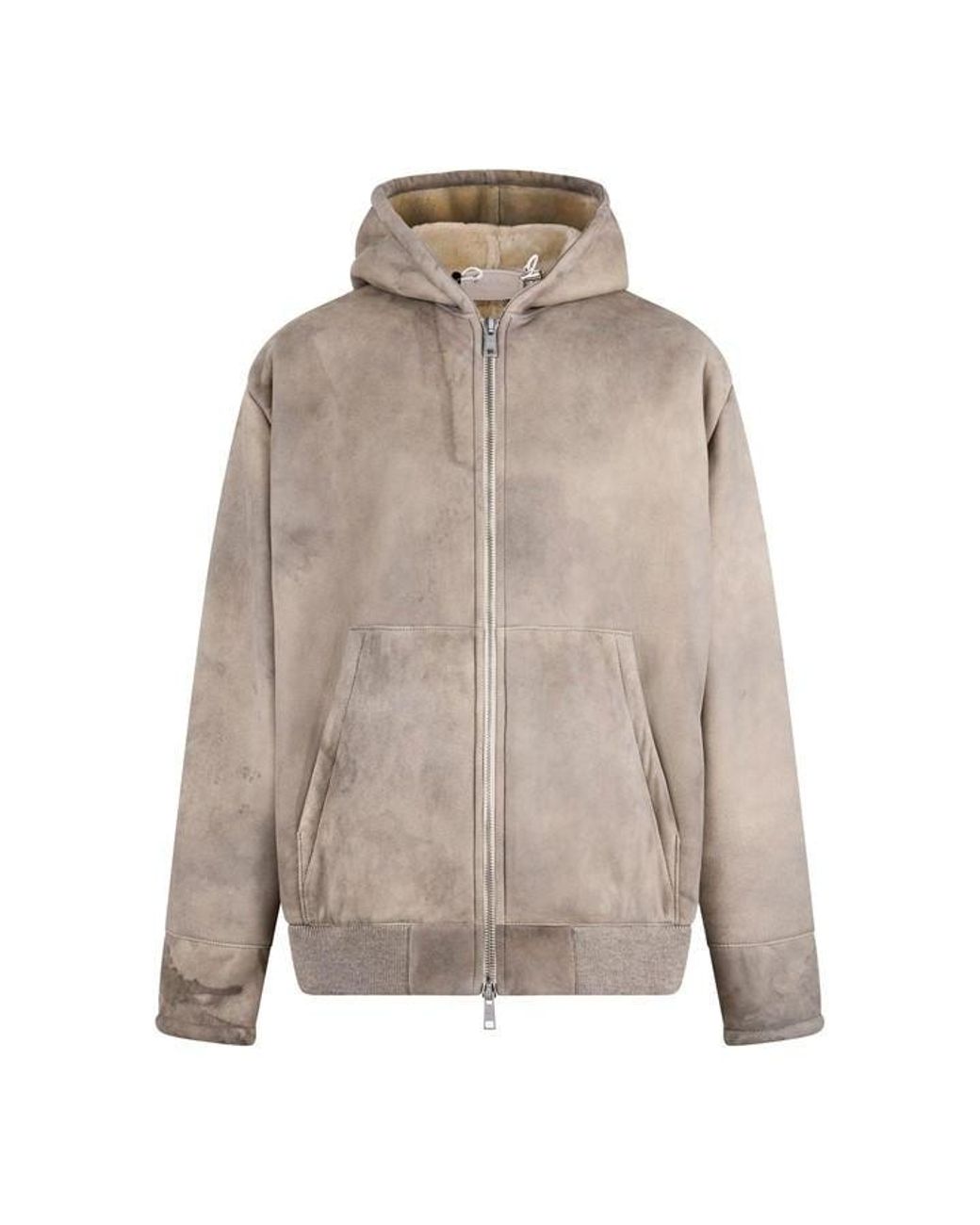 Prada Gray Caban Hooded Sheepskin Long Sleeve Leather Jacket for men