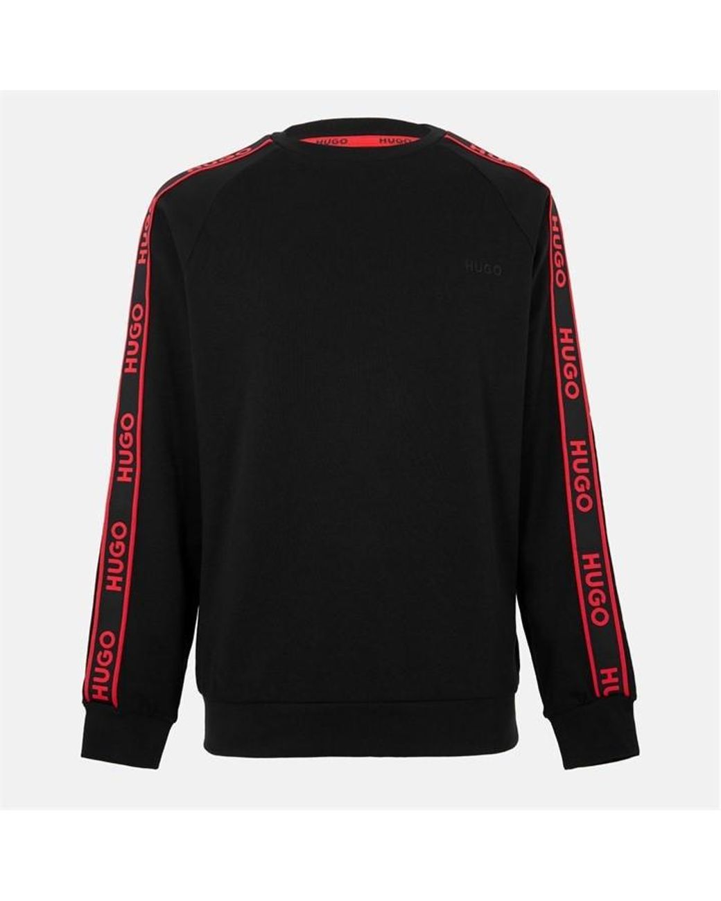 HUGO Black Liam Crew Sweatshirt With Logo Tape Detail for men