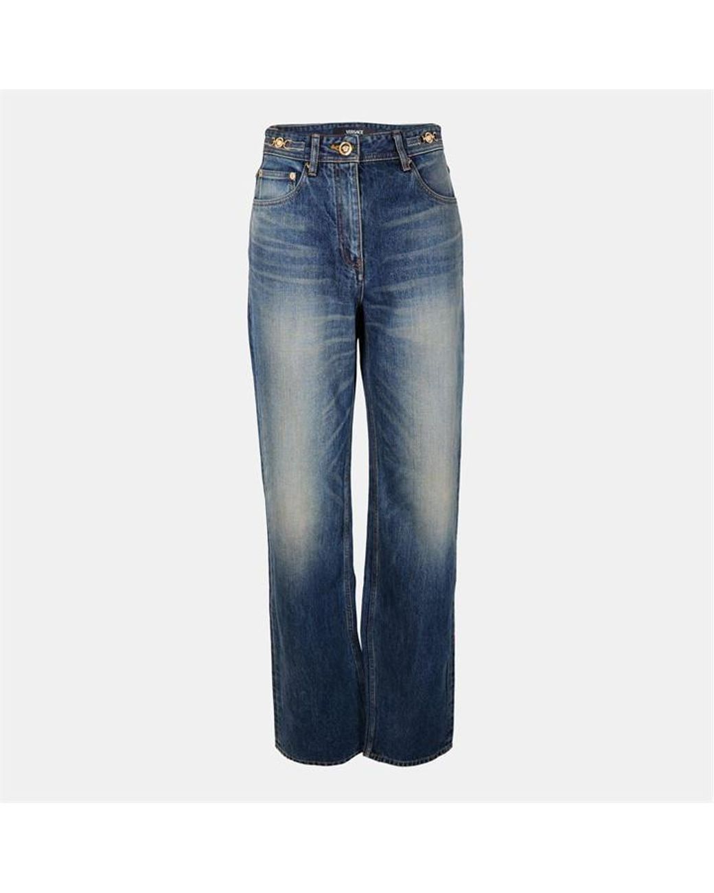 Versace Blue Wide Structured Italian Denim Wide Leg Jeans