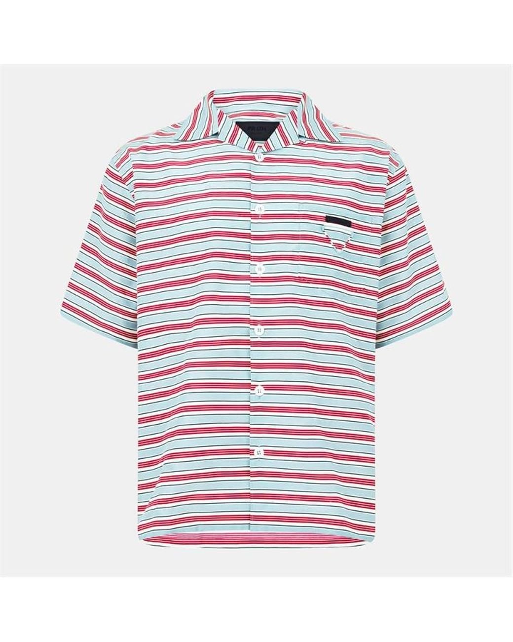 Prada Blue Short Sleeve Relaxed Fit Bowling Shirt for men