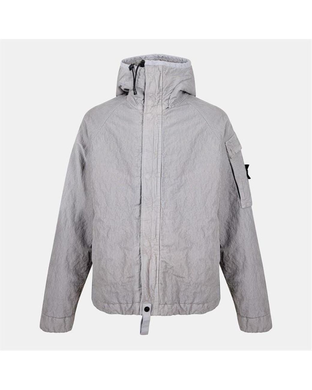 Stone Island Gray Cord Hood Medium Puffer Jacket for men