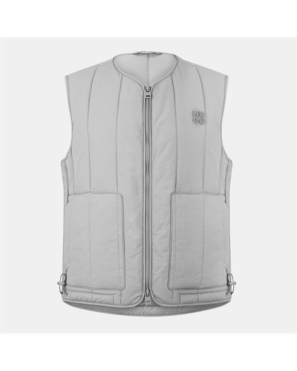 HUGO Gray Batino Quilted Sleeveless Double Zip Gilet for men