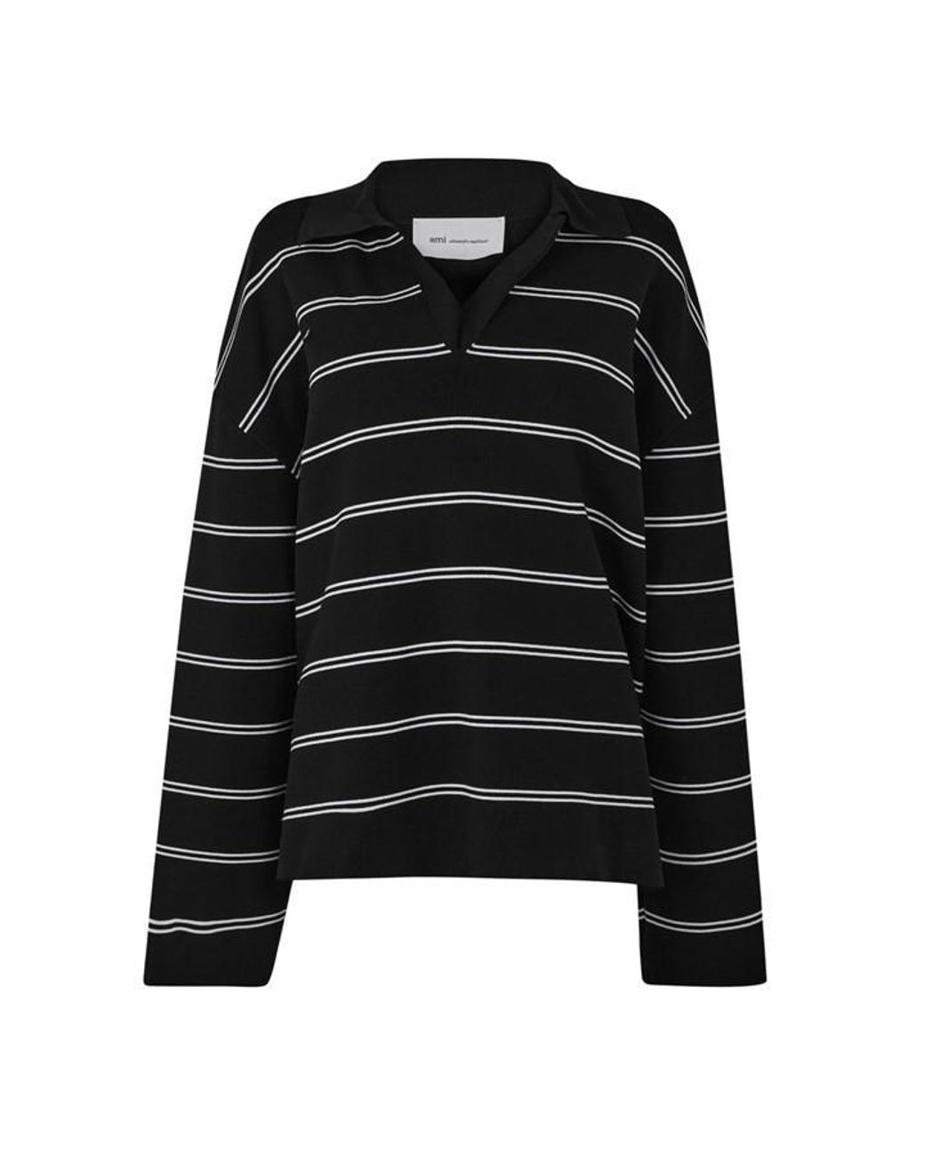 AMI Black Ami Striped Ls Polo Ld64