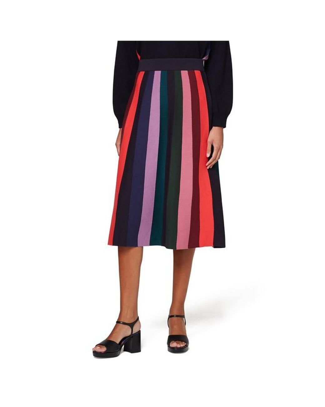 Paul Smith Red Striped Midi Knitted Skirt
