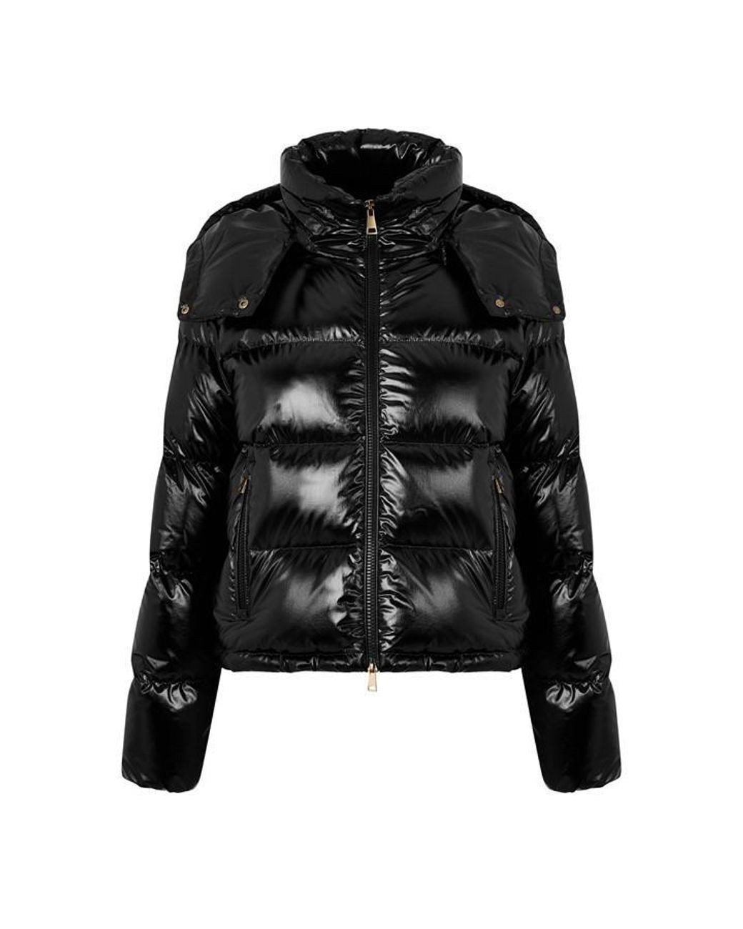 Moncler Black Cropped Glossy Quilted Down Jacket