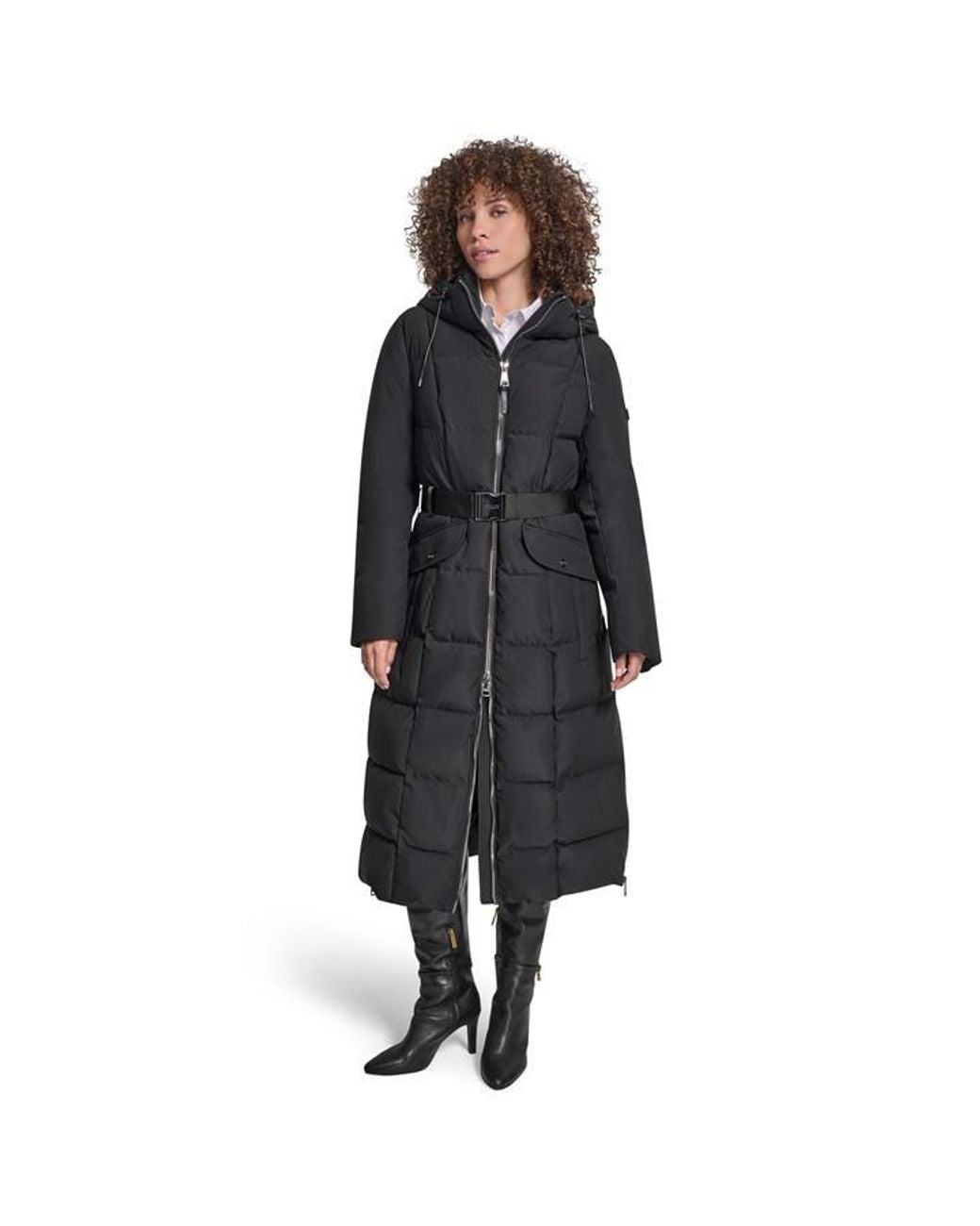 DKNY Black Outerwear Insulated Quilted Long Puffer Jacket