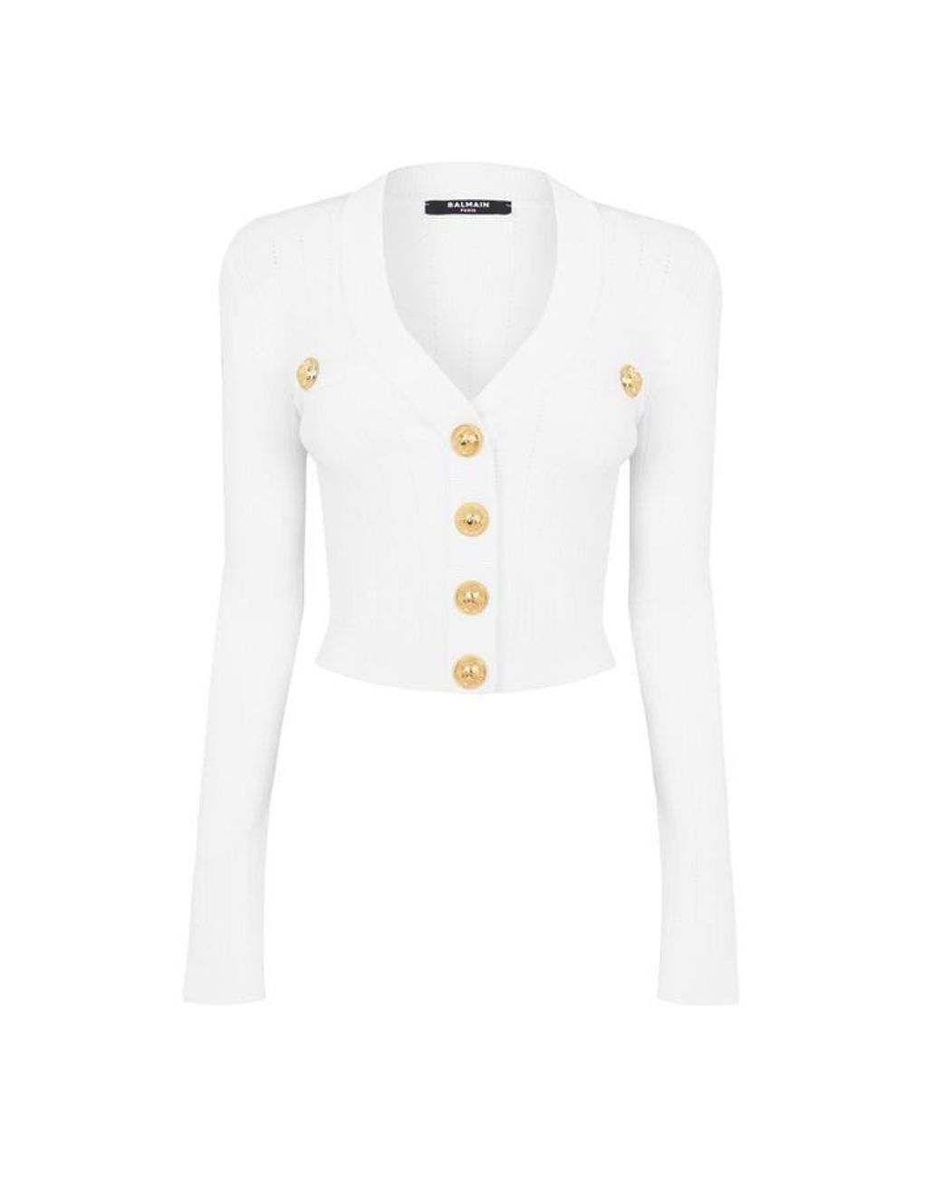 Balmain White Crop Button Cardigan