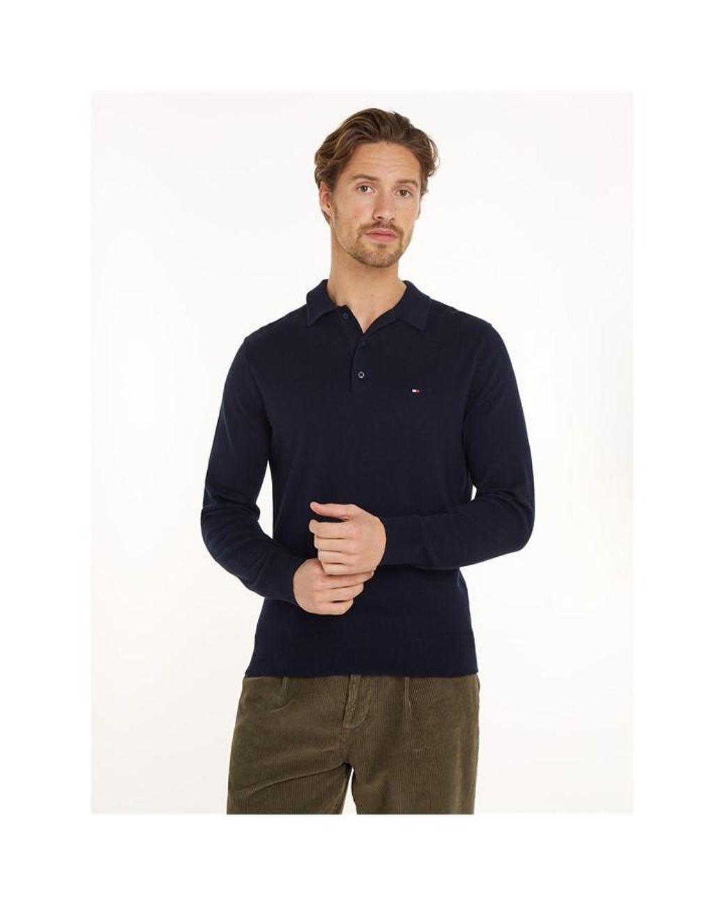 Tommy Hilfiger Blue Cashmere-Blend Long Sleeve Polo for men