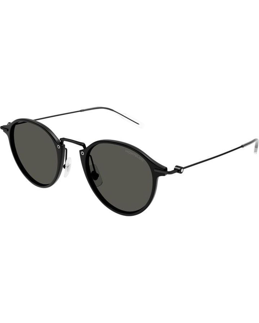 Montblanc Black Metal Dark Tinted Round Sunglasses for men