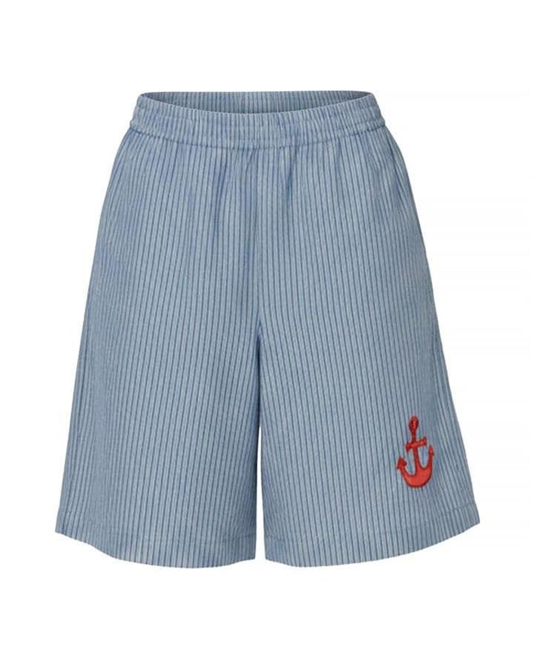Stella Nova Blue Striped Anchor Embroidered Shorts