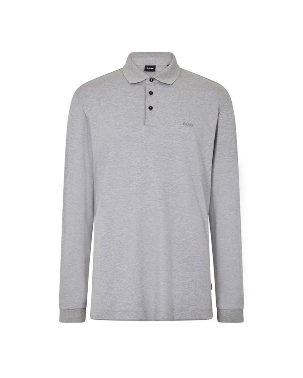 Boss Gray Pado 30 Long-Sleeve Polo Shirt for men