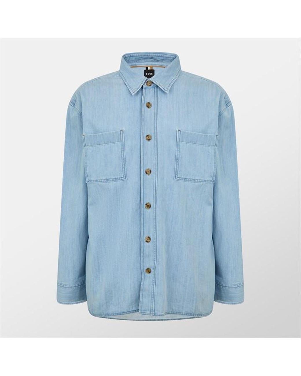 Boss Blue H-Cory Denim Long Sleeve Patterned Shirt for men