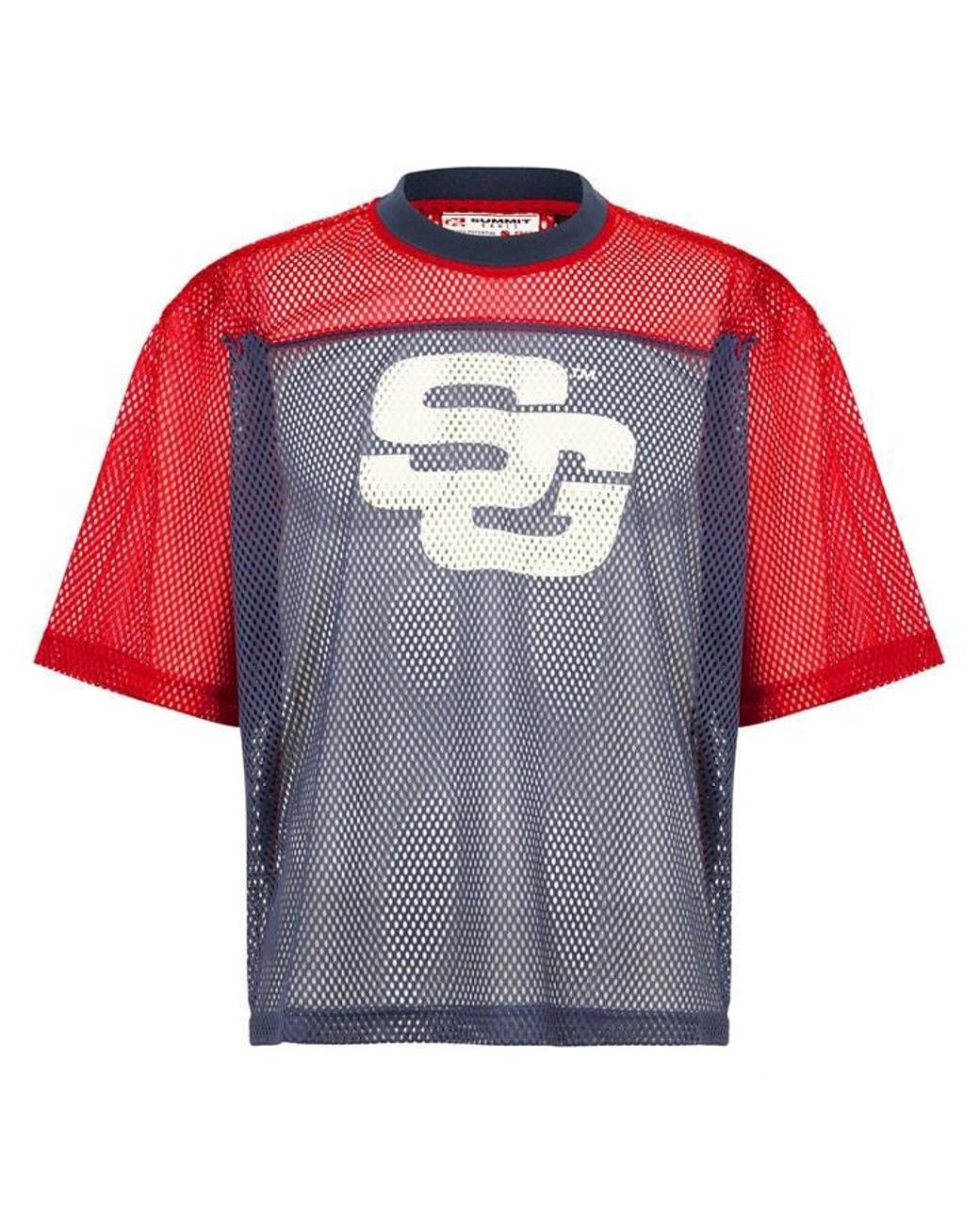SUMMER GAMES Red Contrast Mesh Tee Mesh Oversized Fit Oversized T-Shirt for men