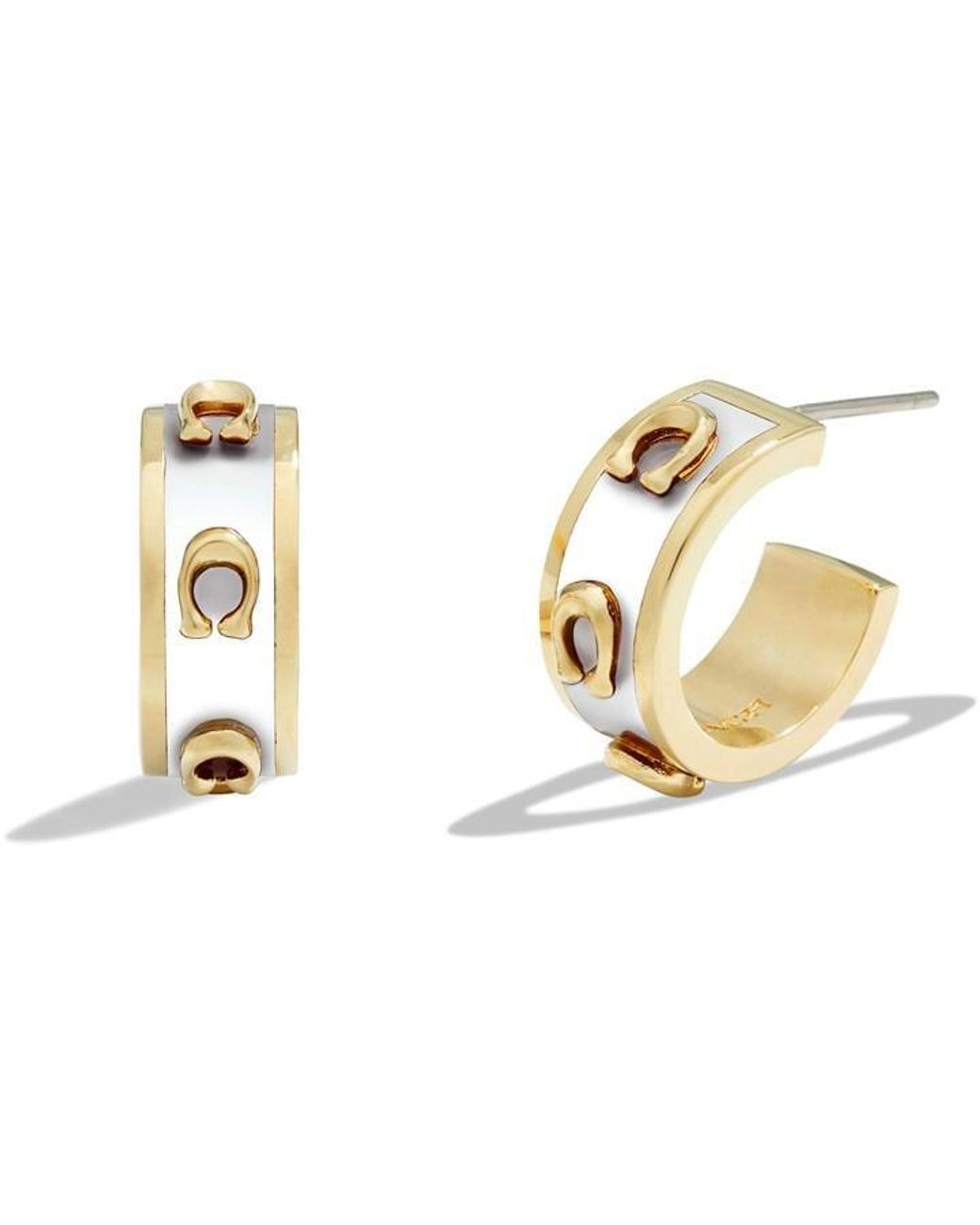 COACH Metallic Signature Enamel Hoop Earrings