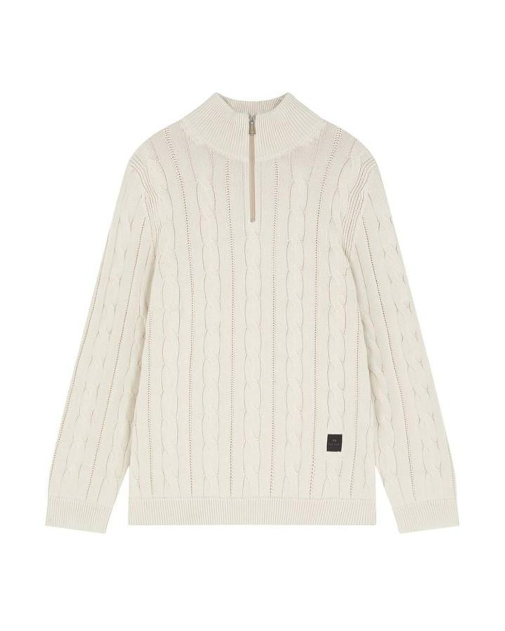 Paul Smith White Cable Crew Neck Jumper for men