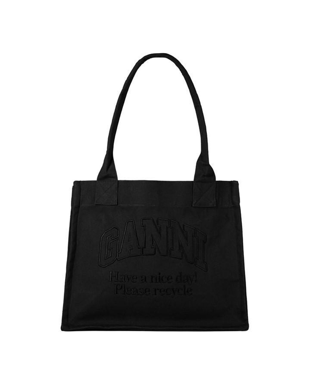 Ganni large canvas tote bag in black lyst uk