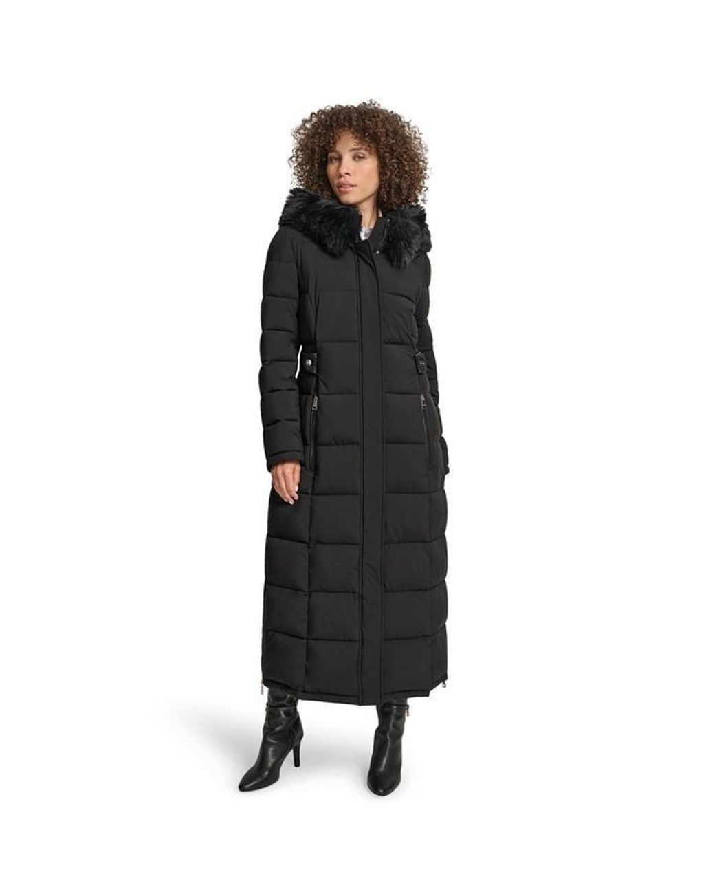DKNY Black Longline Long Puffer Jacket