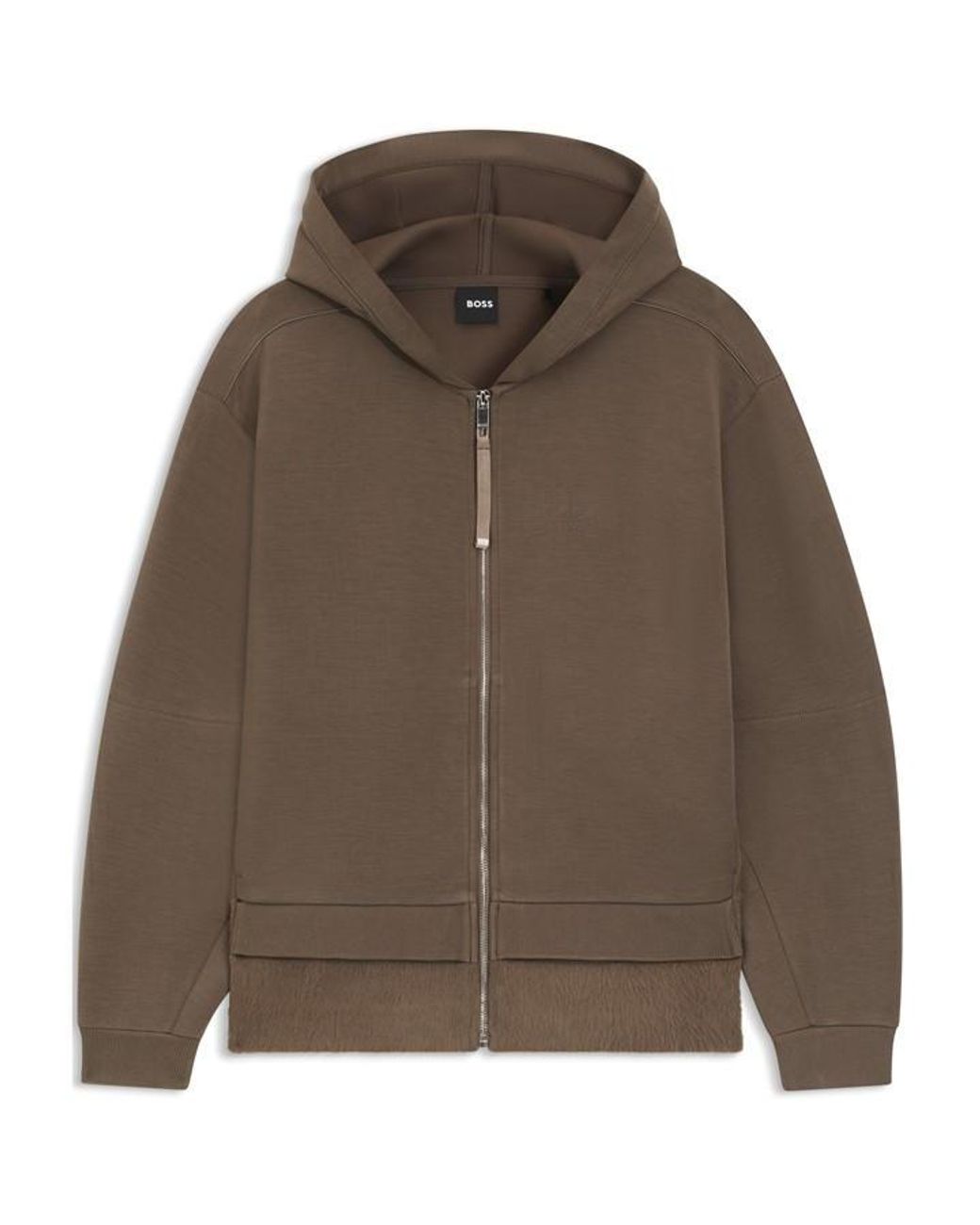 Boss Brown Edaree Full Zip Hooded Fleece Top For Warmth