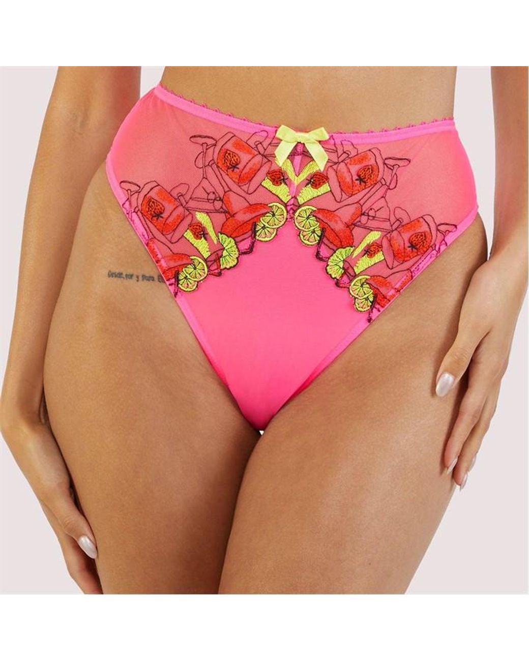 Playful Promises Pink Magda Neon Cocktail Embroidery High Waist Tho