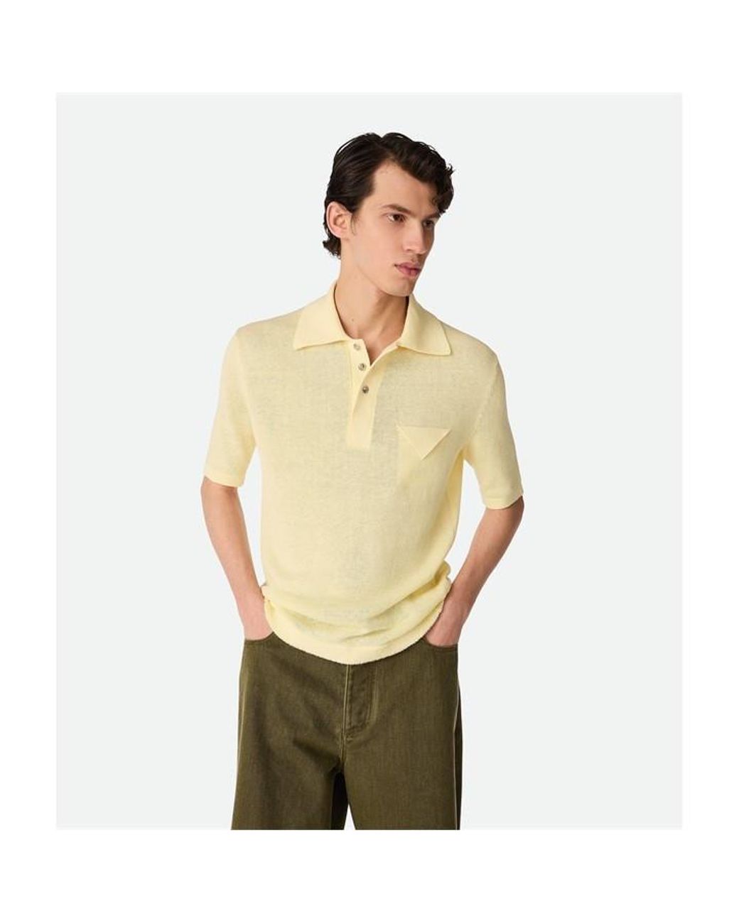 Bottega Veneta Green Light Linen Polo for men