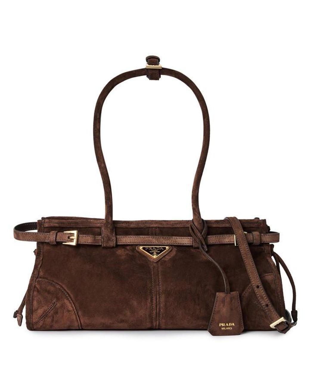 Prada Brown Bonnie Medium Suede Handbag