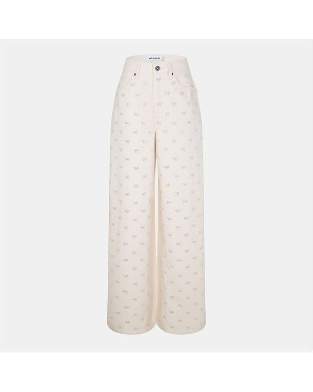 Self-Portrait Natural Diamante Wide Leg Jeans