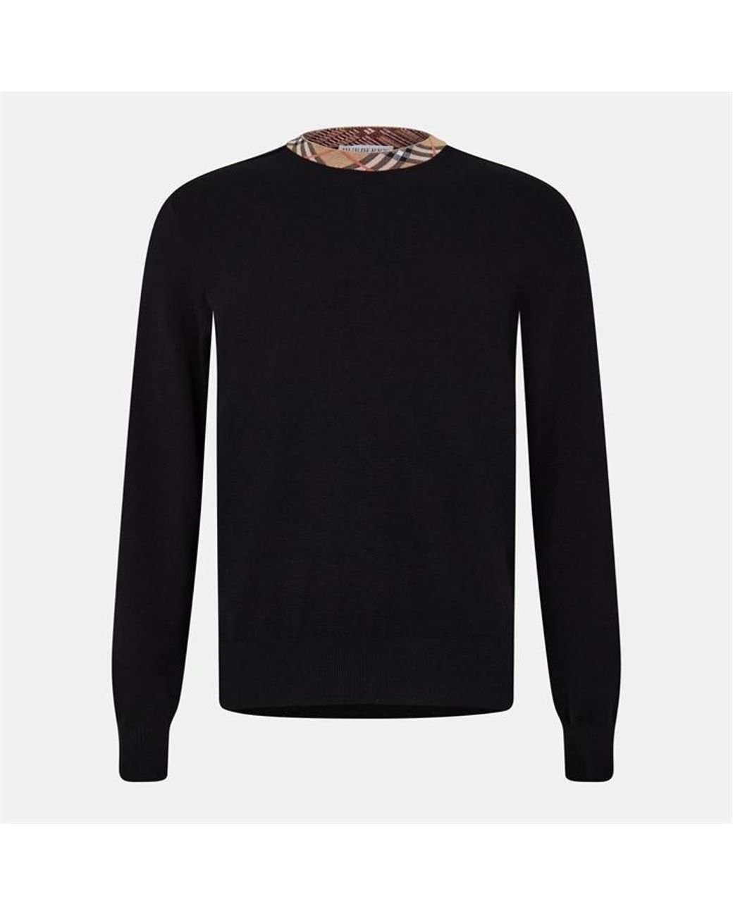 Burberry Blue Check Trim Wool Crew Neck Jumper for men