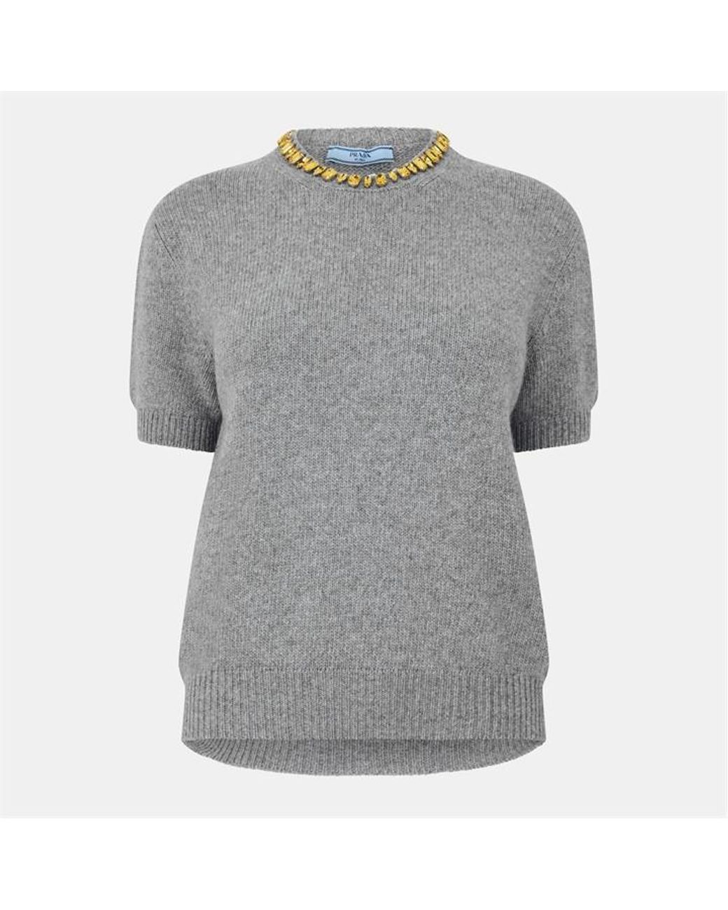 Prada Gray Embellished Knitted Top