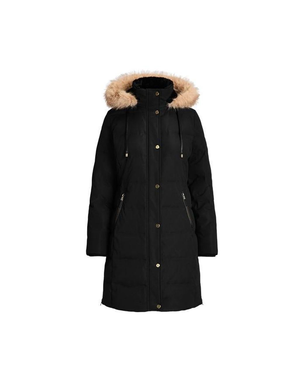 Ralph Lauren Black Fur Hood Medium Puffer Jacket