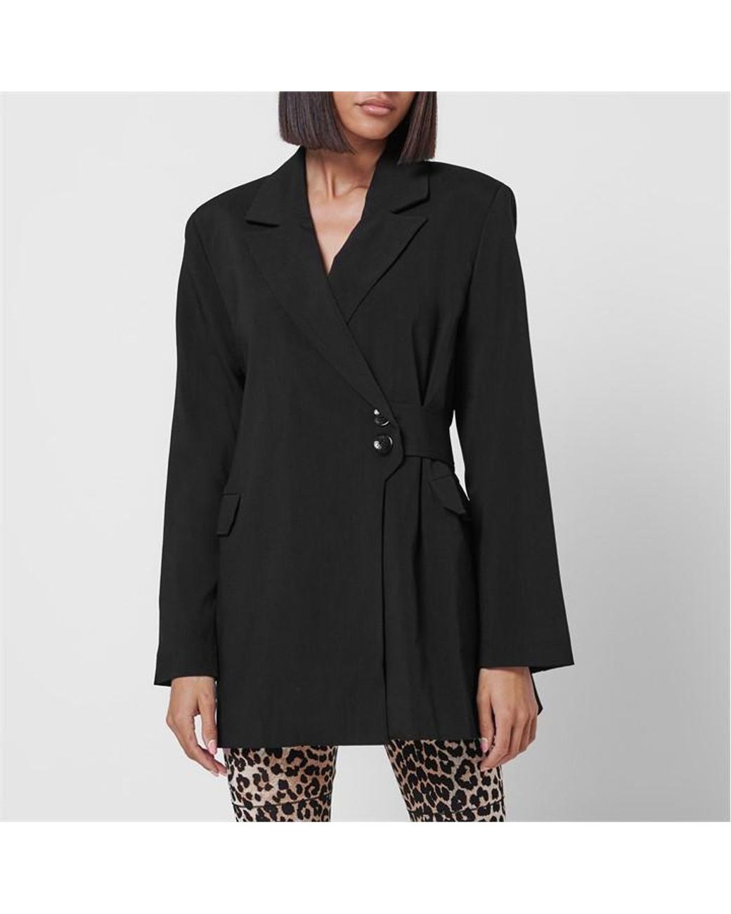 Ganni Black Melange Viscose Long Sleeve Relaxed Fit Blazer