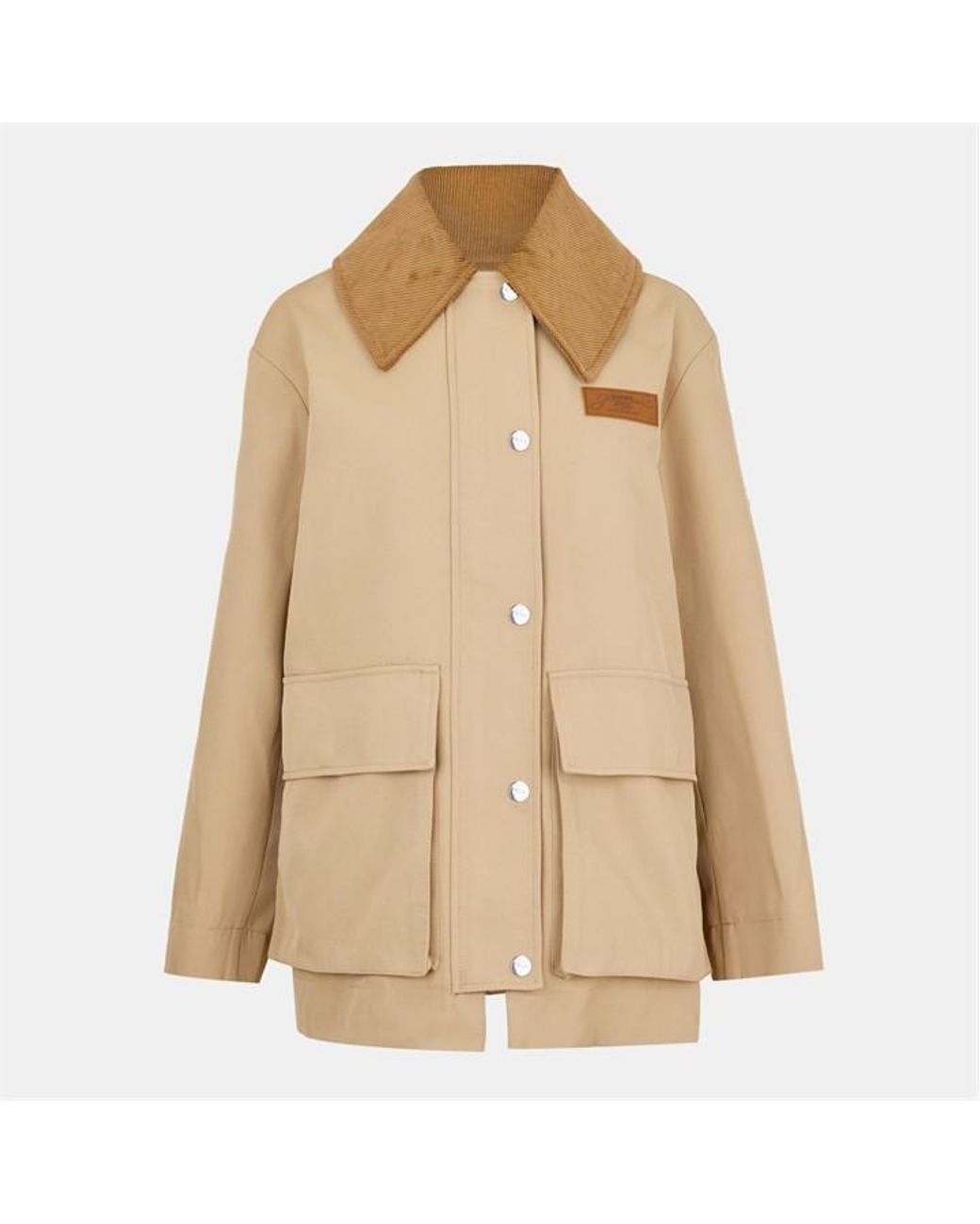 Ganni Natural Camel Twill Midi Long Sleeve Button Field Jacket
