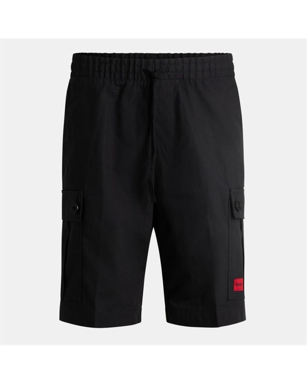 HUGO Black Cotton Cargo Shorts for men