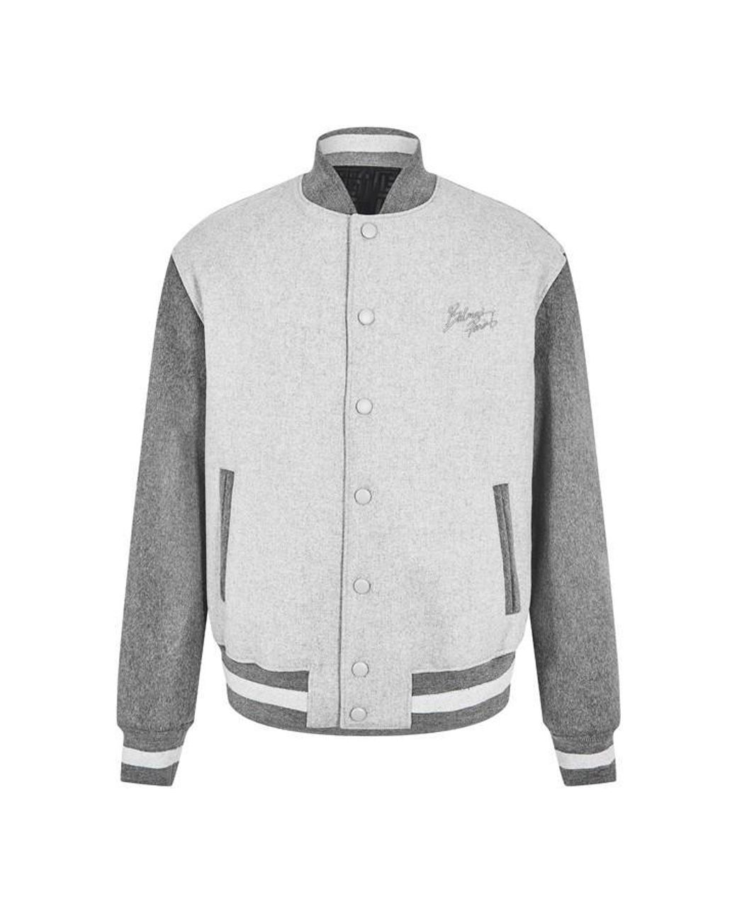 Balmain Gray Signature Varsity Jacket for men