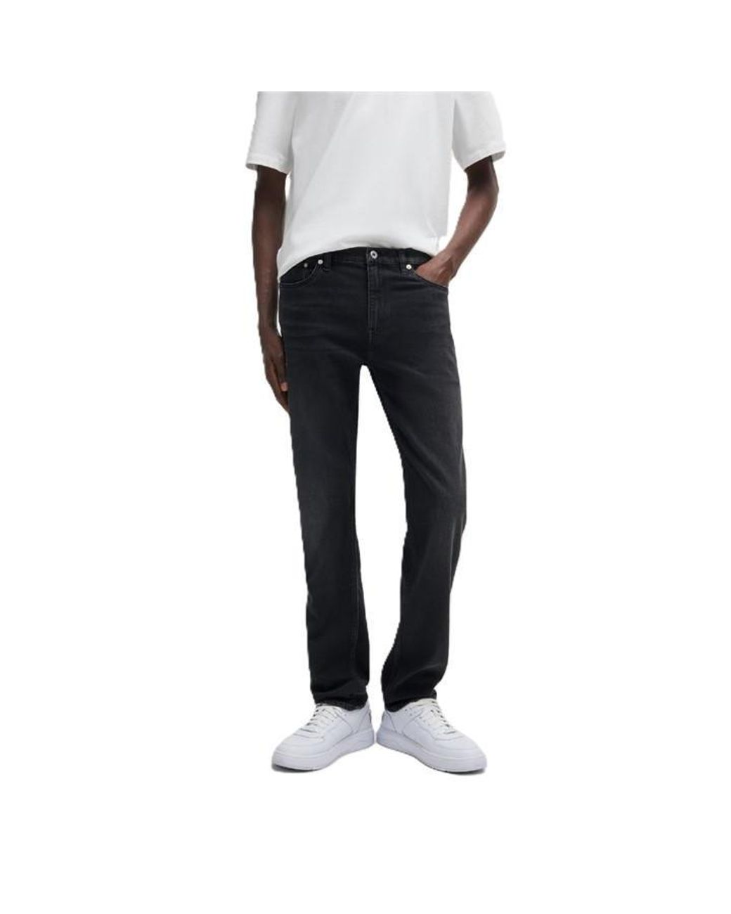 HUGO Black Mid Rise Slim Fit Five Pocket Jeans for men