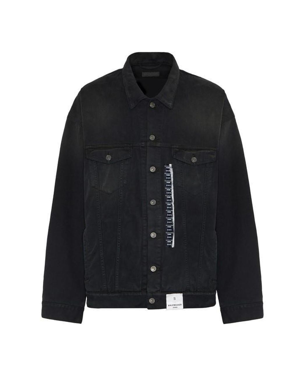 Balenciaga Black Size Sticker Cotton Long Sleeve Oversized Fit Denim Jacket for men