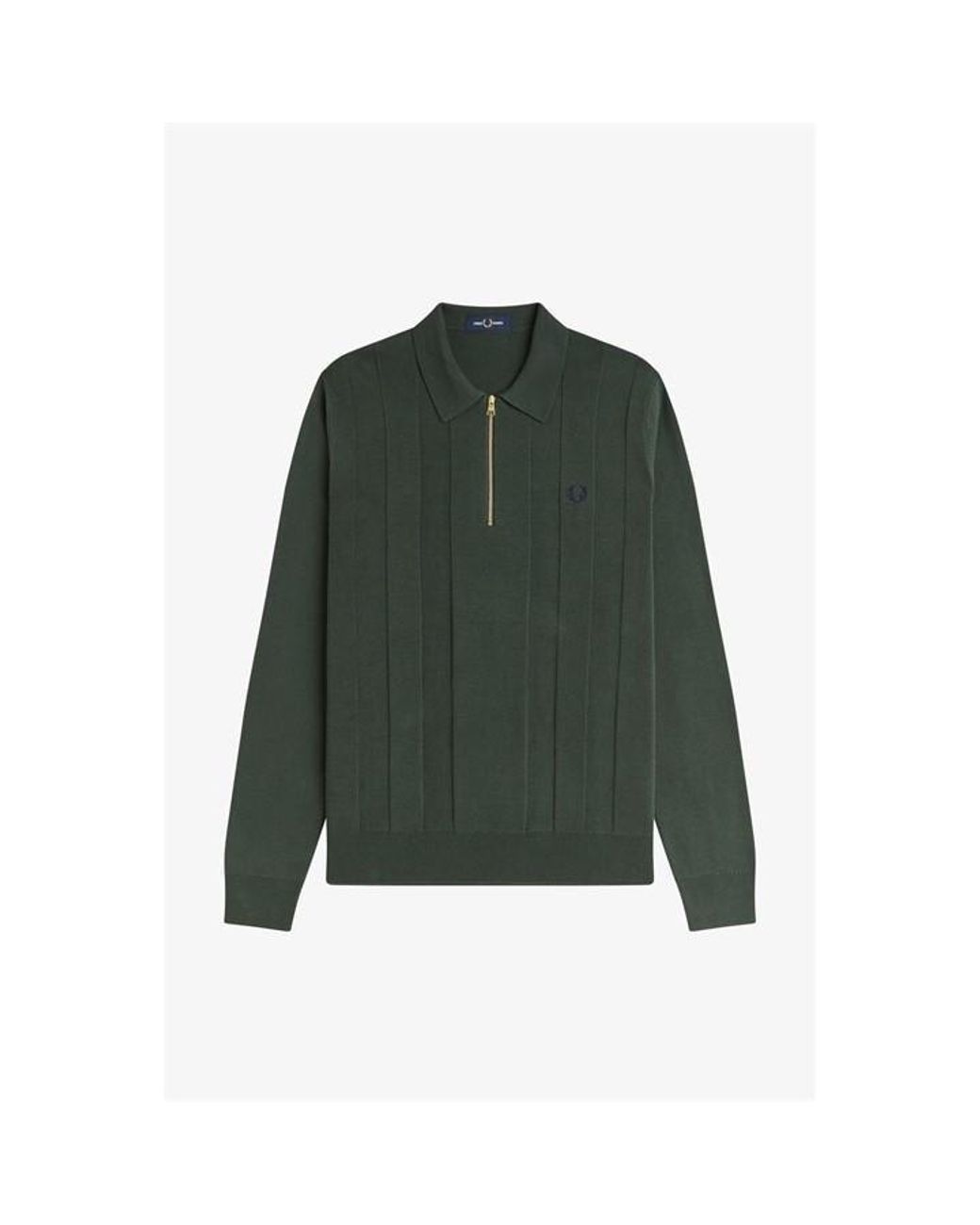 Fred Perry Green Lsknit Zipped Crew Neck Jumper for men