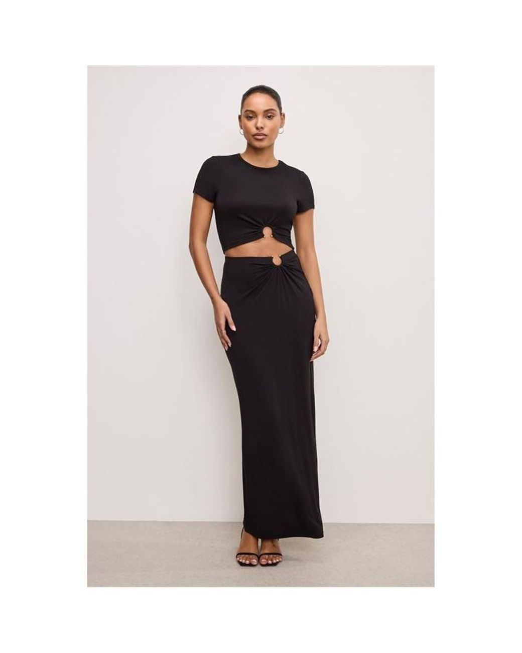 GOOD AMERICAN Black Stretch High-Rise Maxi Jersey Skirt
