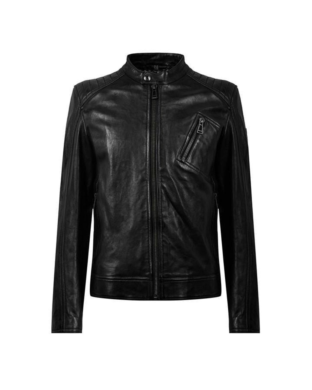 Belstaff Black V Racer Water-Repellent Leather Long Sleeve Slim Fit Leather Jacket for men