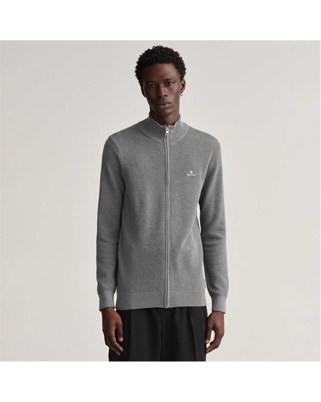 Gant Gray Cotton Piqu¿ Zipped Cardigan for men